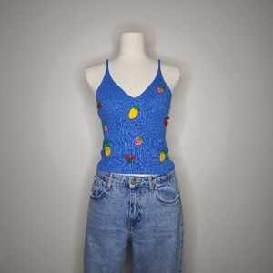 ZARA Embroidered Fruit Knit Top